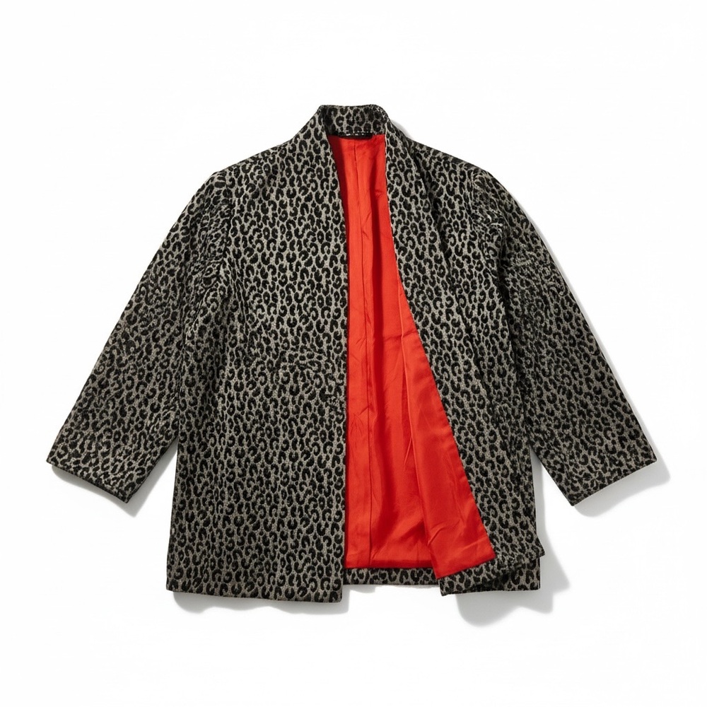 Painted Pony Womens Coat Animal Pattern Gray Black A Line Chenille XL USA